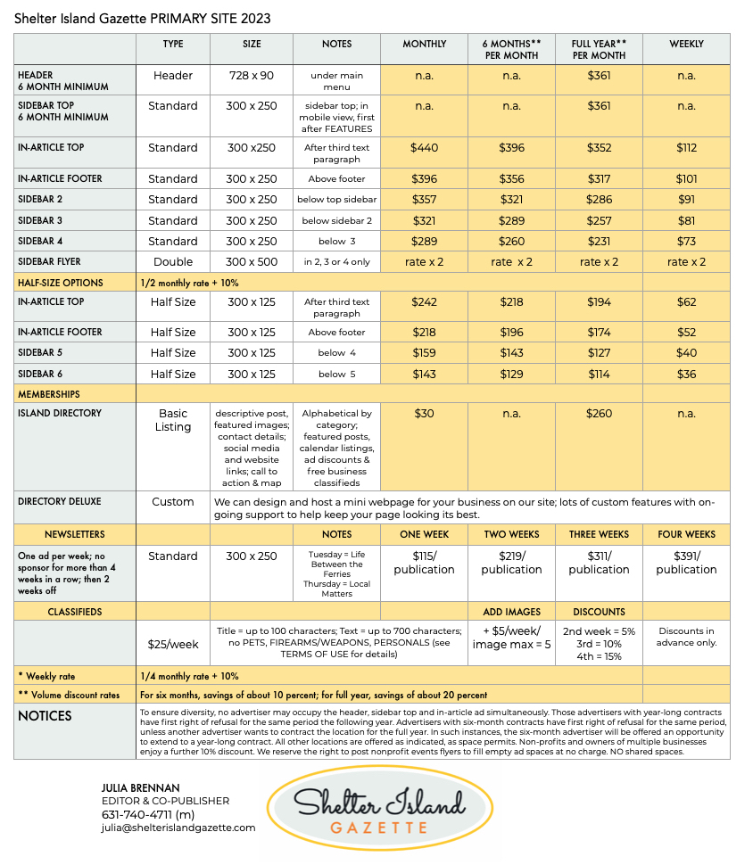A table displays 2023 ad rates